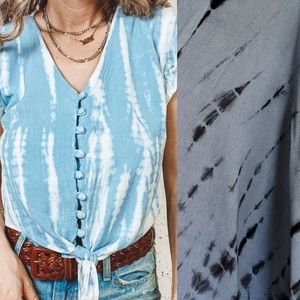 Sim & Sam Tie Dye Button Down Tie Front Top